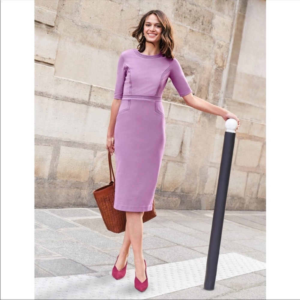 Boden Kate Stitch Detail Ponte Purple Lilac Midi Dress